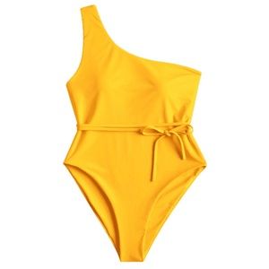 Belted One Shoulder One-piece Swimsuit